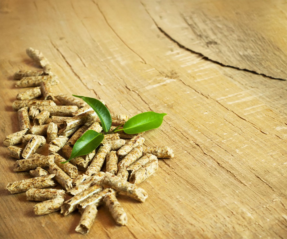 Pellet di legno di alta qualità su superficie in legno naturale