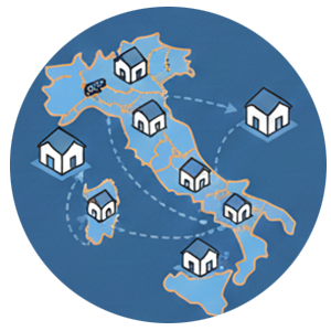 Mappa dell'Italia con punti di distribuzione BRP Legno