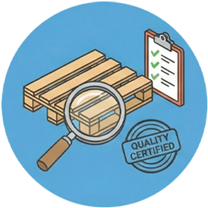 Pallet con lente d'ingrandimento e checklist, qualità certificata