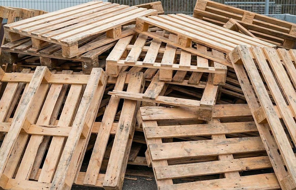 Pallet danneggiati accumulati pronti per il ritiro da BRP Legno