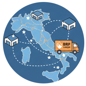 Mappa dell'Italia con camion BRP e punti di consegna pellet