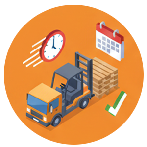 Ritiro organizzato pallet con camion, orologio e calendario